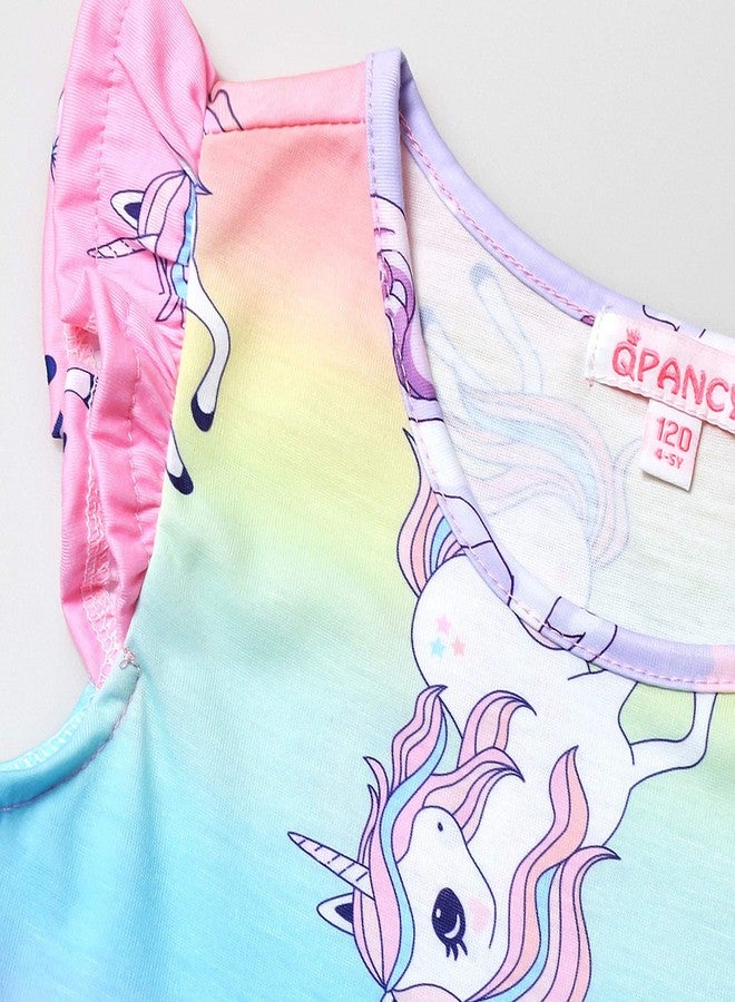 QPANCY Toddler Girls Rainbow Unicorn Dresses Flutter Sleeve Summer Sun Dress Kid 3t 4t - Image 3